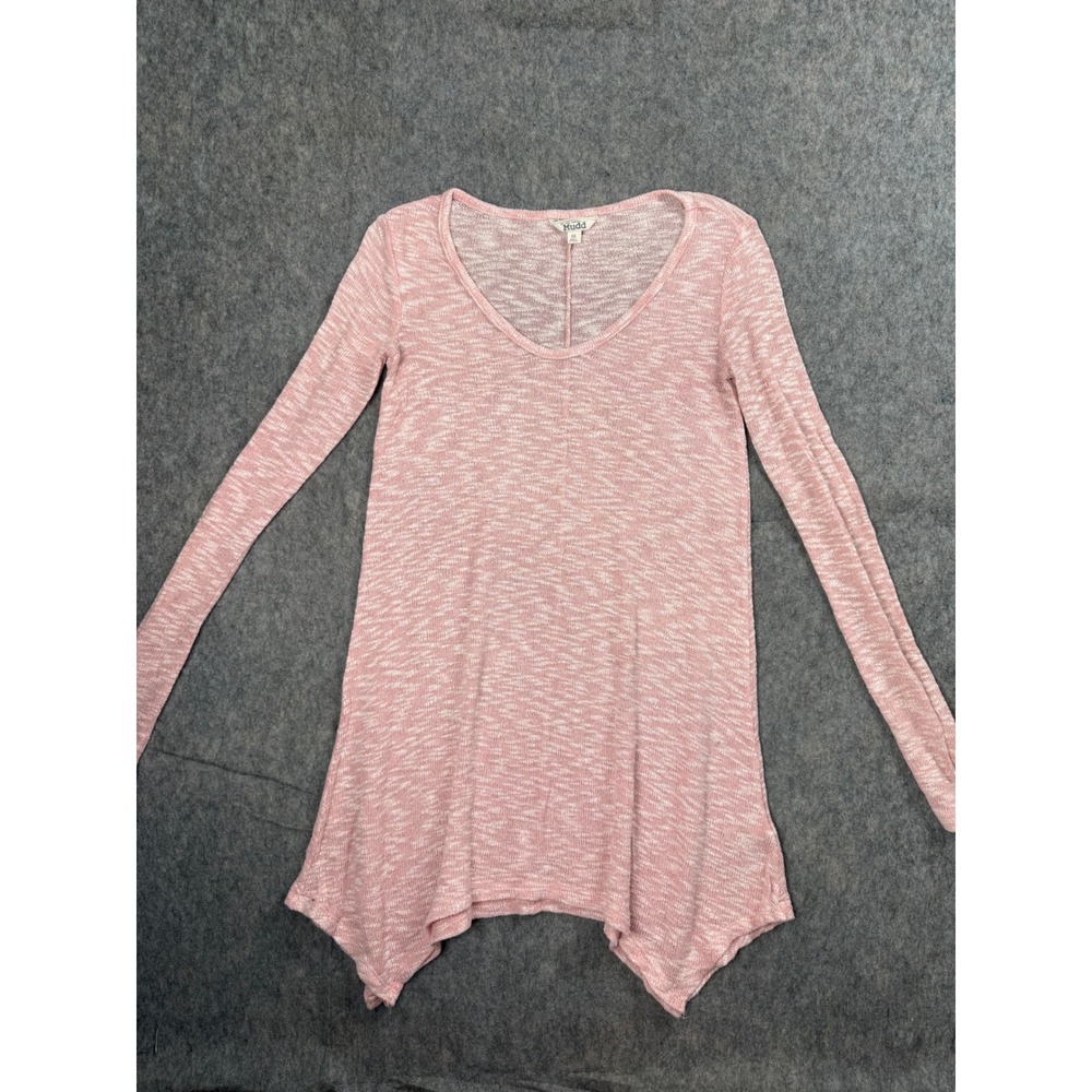 Mudd Pink Space Dye Sharkbite Hem V-Neck Tunic Top Long Sleeve XS